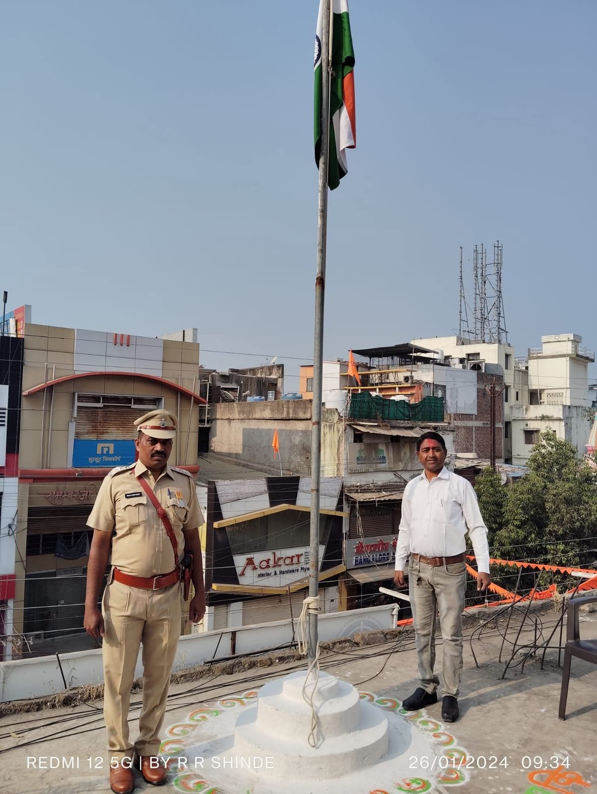 Ceremonial flag hoisting with Maharashtra Police Officer and MD Mr. R.R. Shinde
